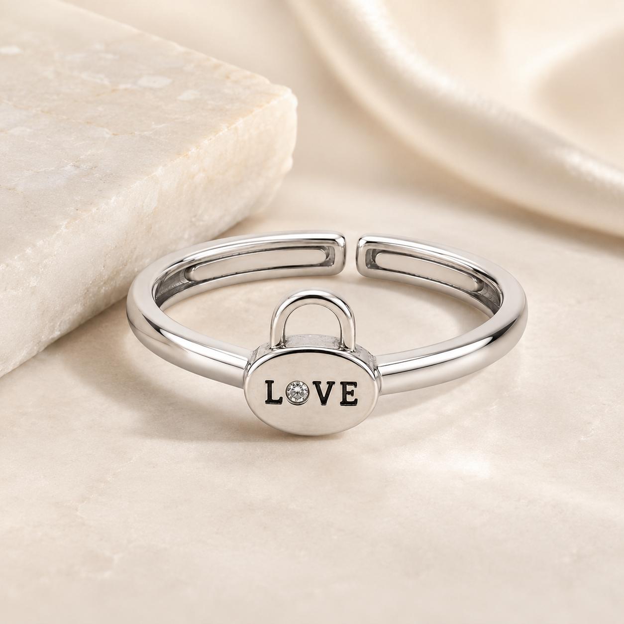 925 Sterling Silver Love Lock Adjustable Ring