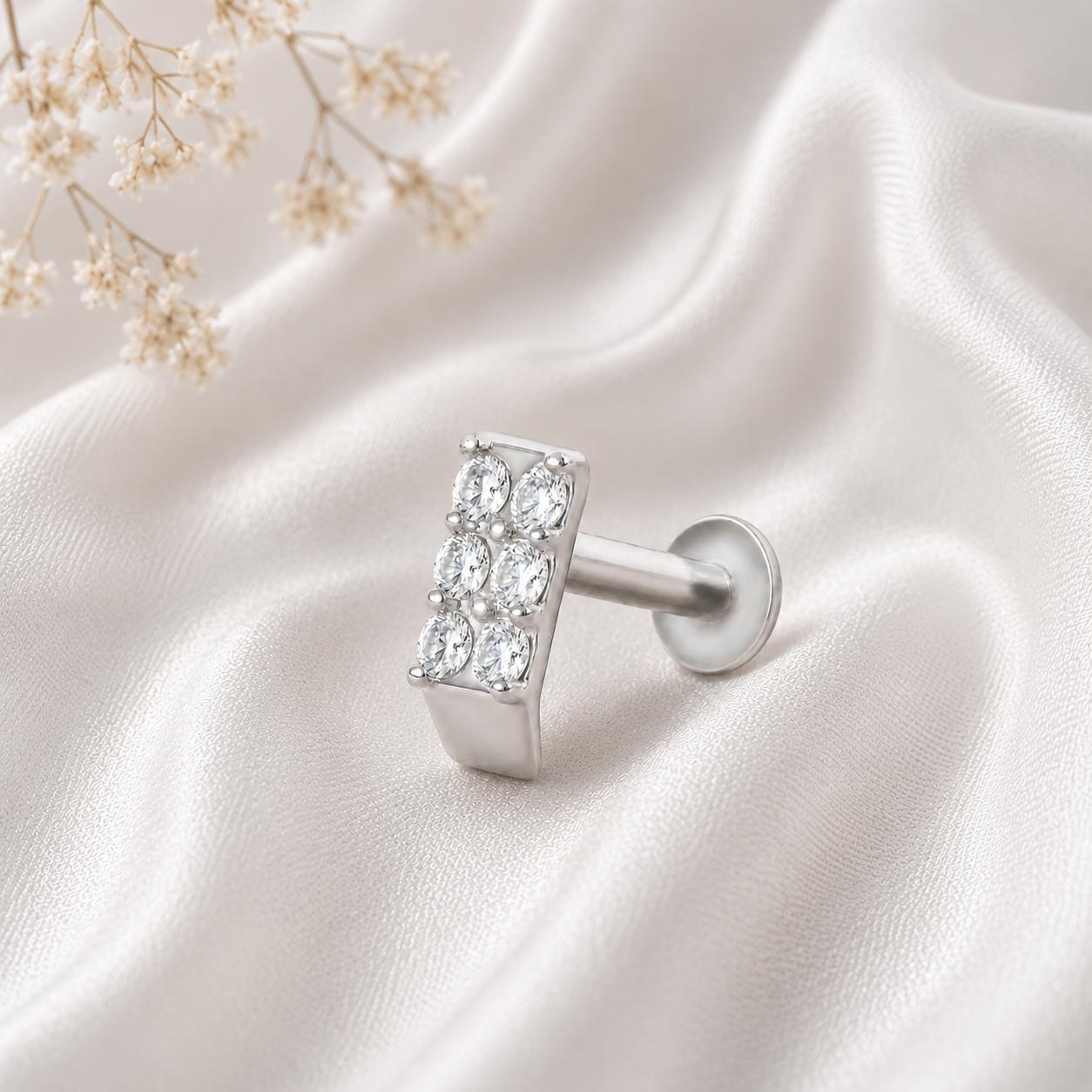 925 Sterling Silver Crystal Curve Nose Pin