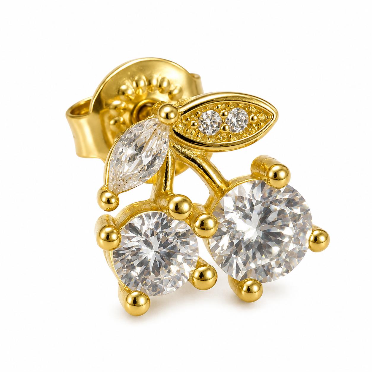 925 Sterling Silver With 22k Gold Plated Cherry Luxe Sparkle Stud Earrings - Image 4