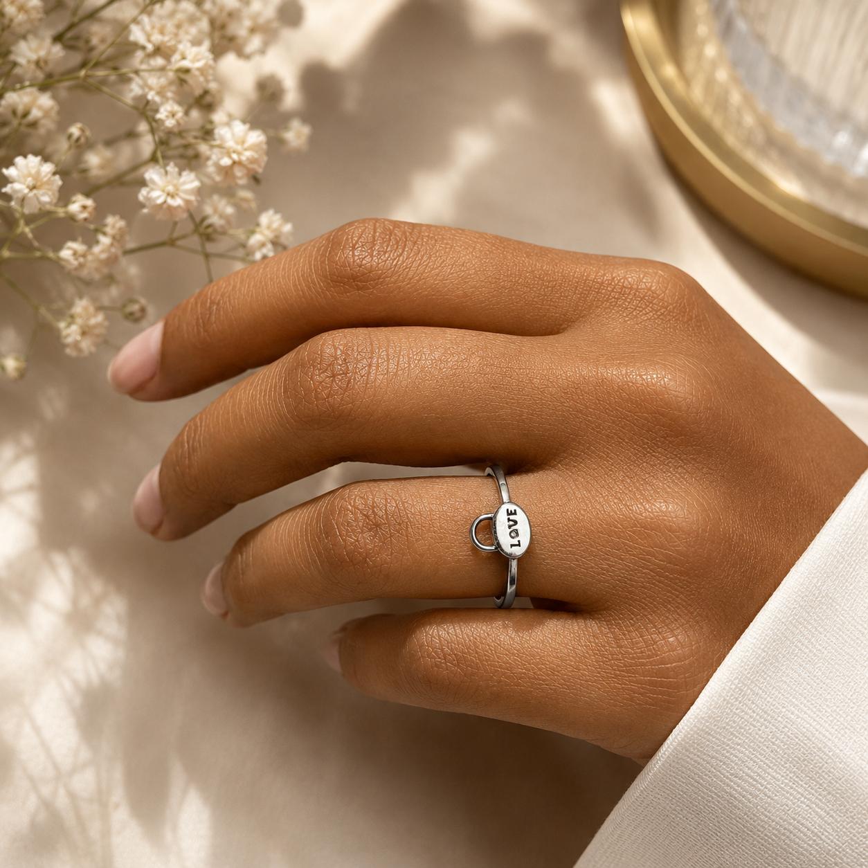 925 Sterling Silver Love Lock Adjustable Ring