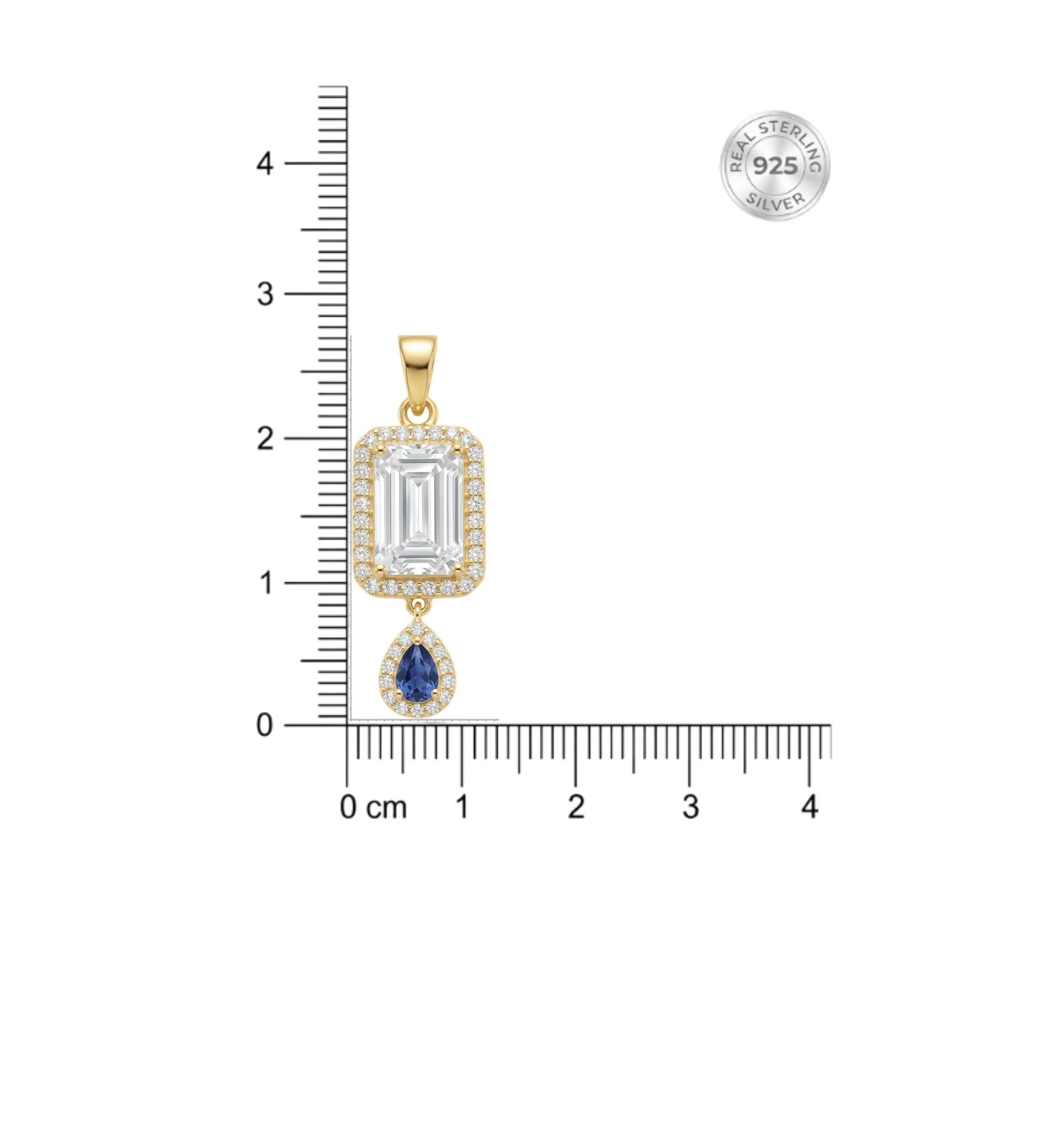 Royal Sapphire Halo Drop Gold Pendant Necklace With Chain - Image 5