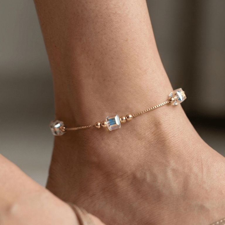 925 Sterling Silver Cubic Zirconia Halo Charm Anklet For Women - Image 4