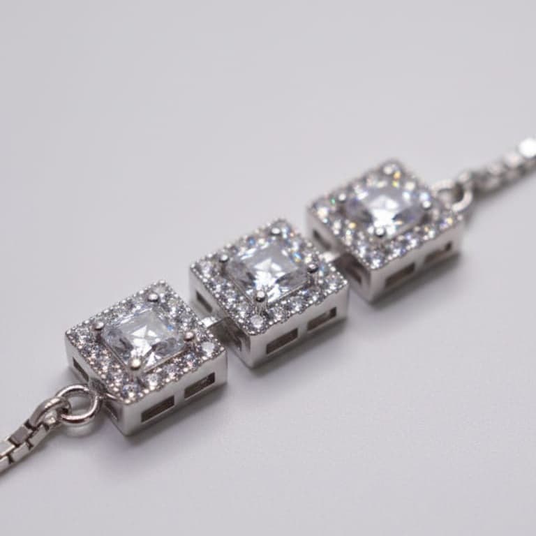 925 Sterling Silver Cushion Cut Square Halo Studs Bracelet