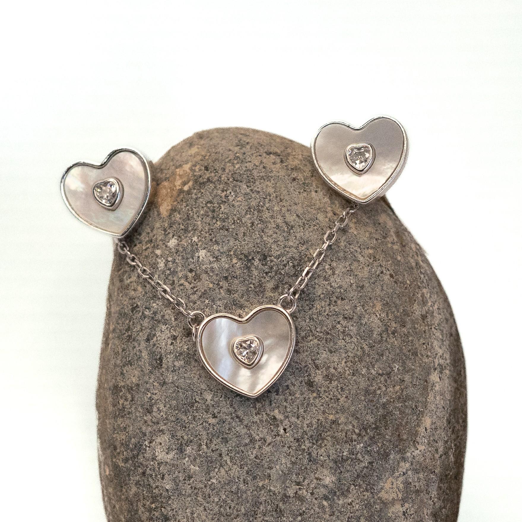 925 Sterling Silver Heart In Heart Zircon Pendant & Earrings Jewellery Set For Women - Image 4