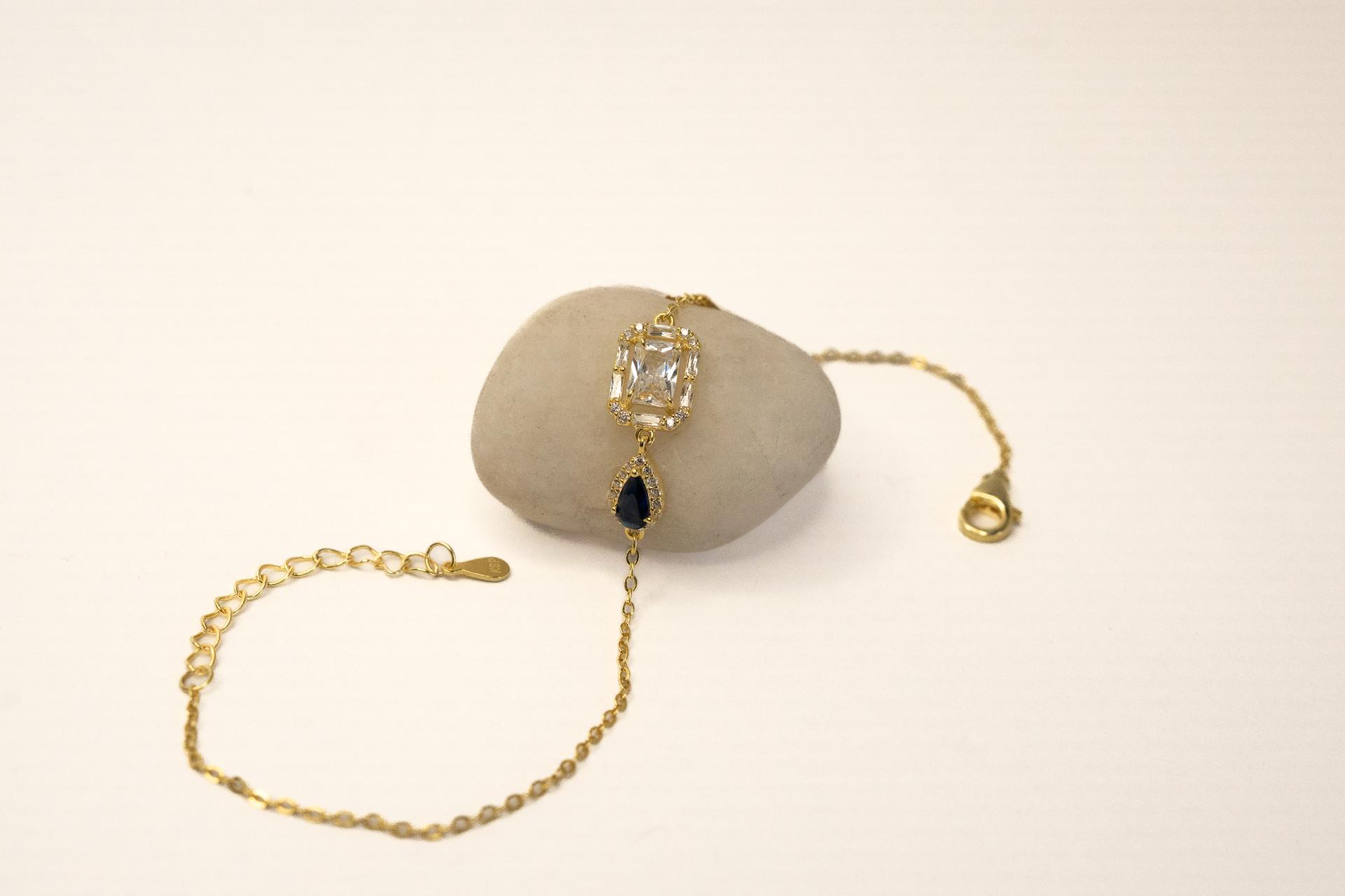 925 Sterling Silver With 22k Gold Royal Sapphire Halo Drop Bracelet