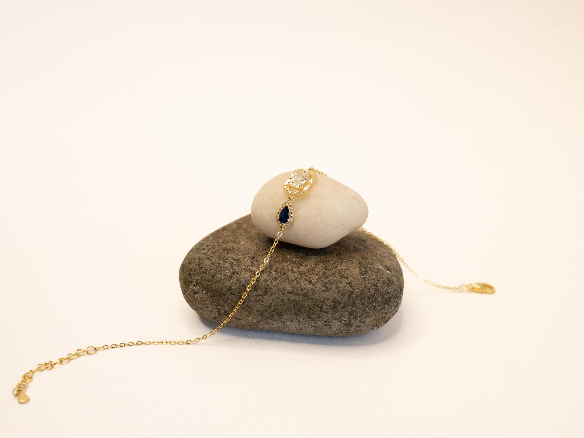 925 Sterling Silver With 22k Gold Royal Sapphire Halo Drop Bracelet - Image 4