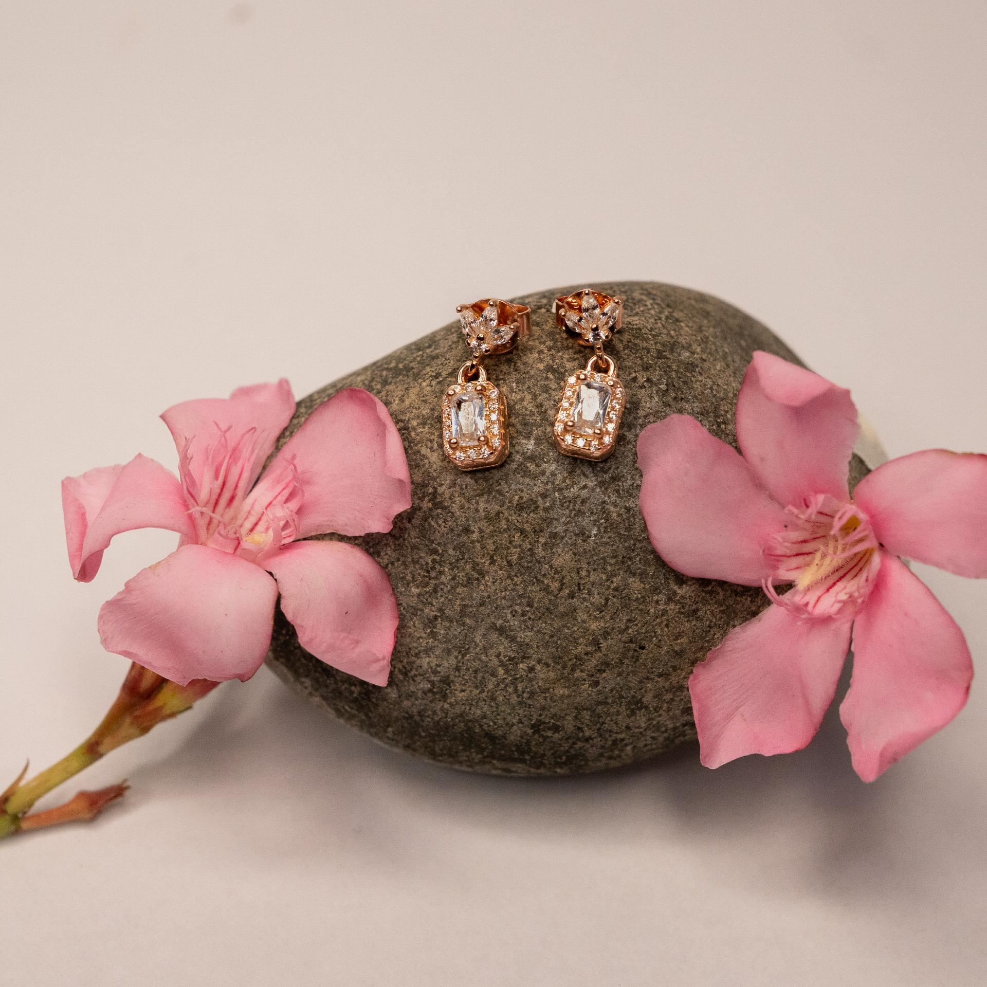 Rose Gold Crystal Drop Earring With 925 Sterling Silver - Image 4