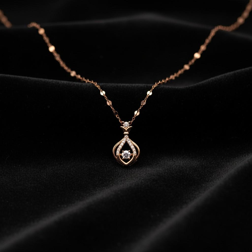 Flower Pot Pendant With Chain In 925 Sterling Silver With Rose Gold Plating