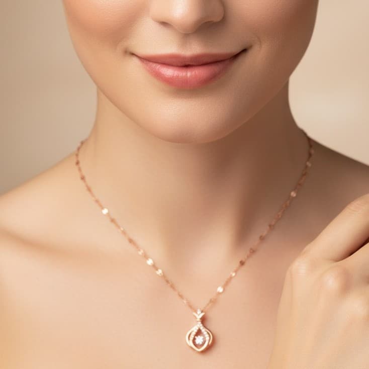 Flower Pot Pendant With Chain In 925 Sterling Silver With Rose Gold Plating - Image 3