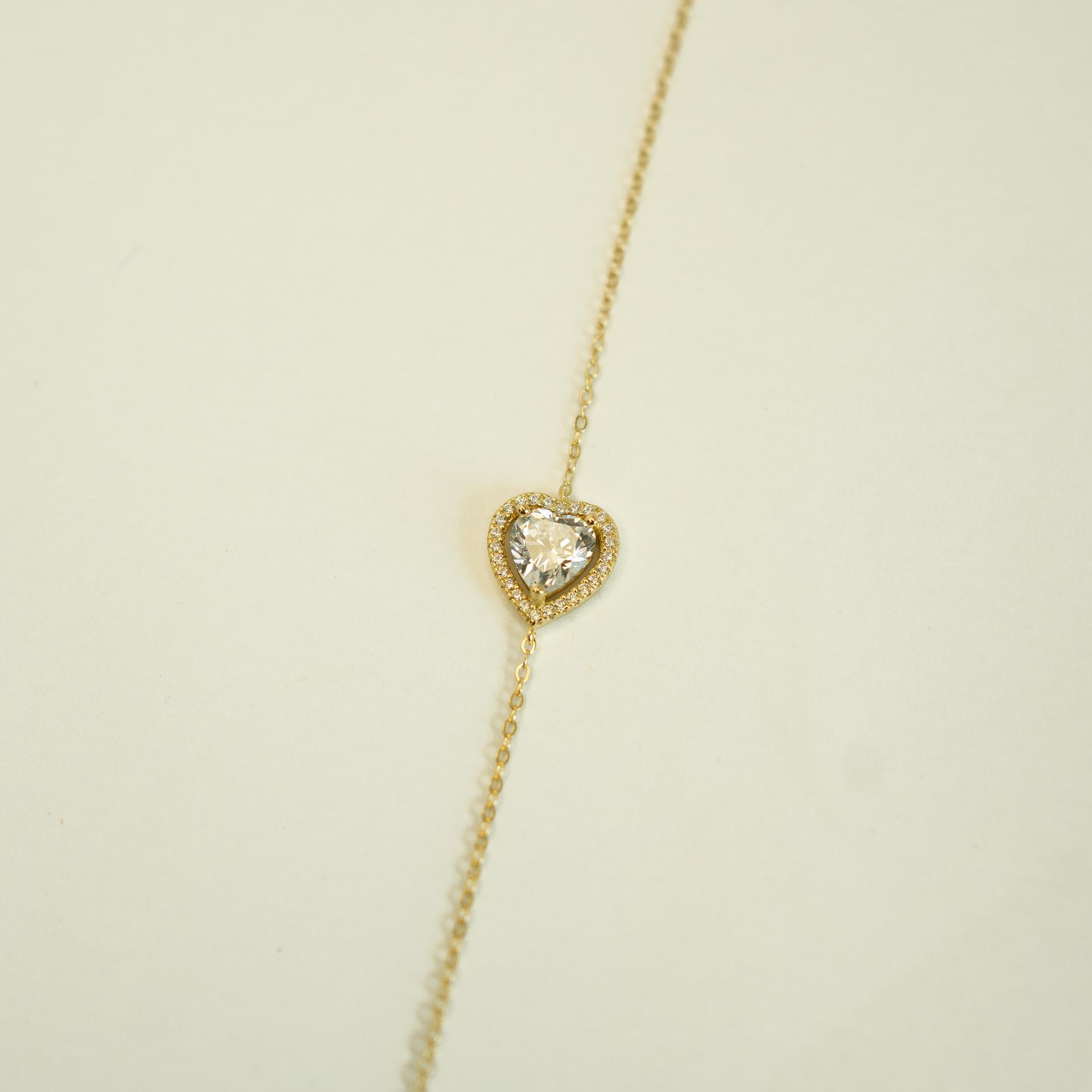 925 Sterling Silver With 22k Gold Plated Heart Solitaire Bracelet - Image 5