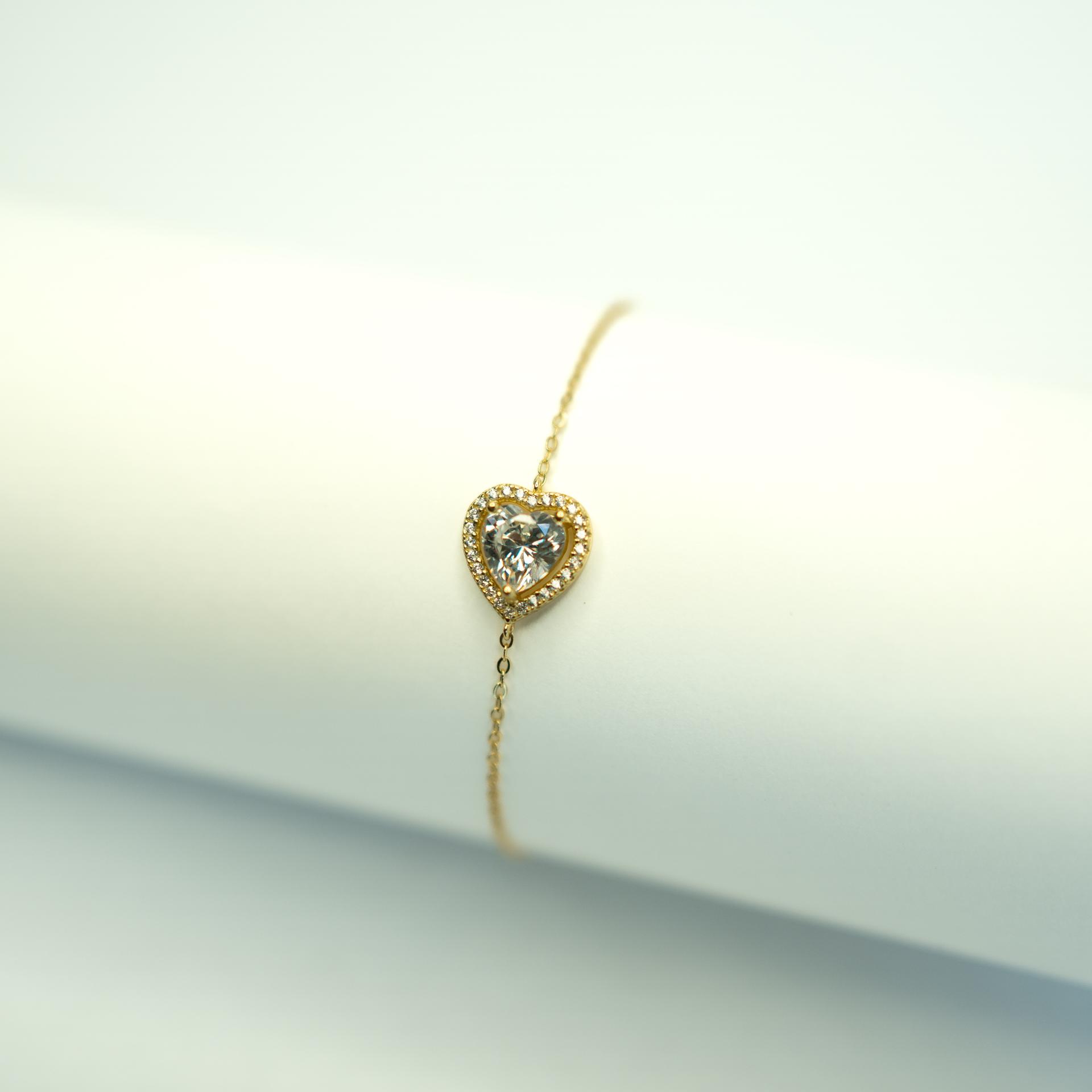 925 Sterling Silver With 22k Gold Plated Heart Solitaire Bracelet