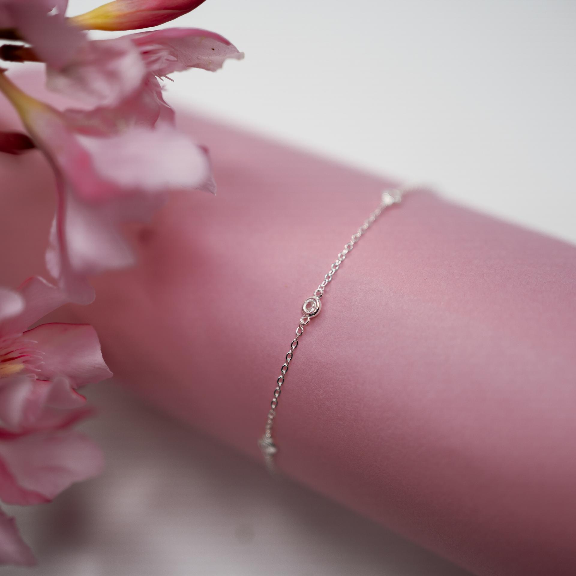 925 Sterling Silver Finish Crystal Orbit Anklet