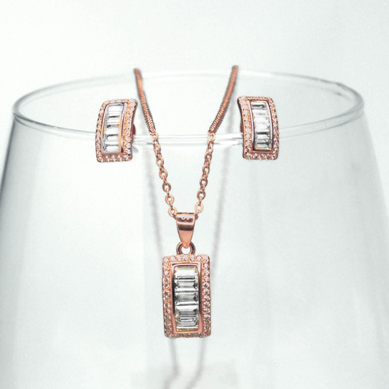 Rose Gold Baguette Zircon Stud Jwellery Set With 925 Sterling Silver - Image 2
