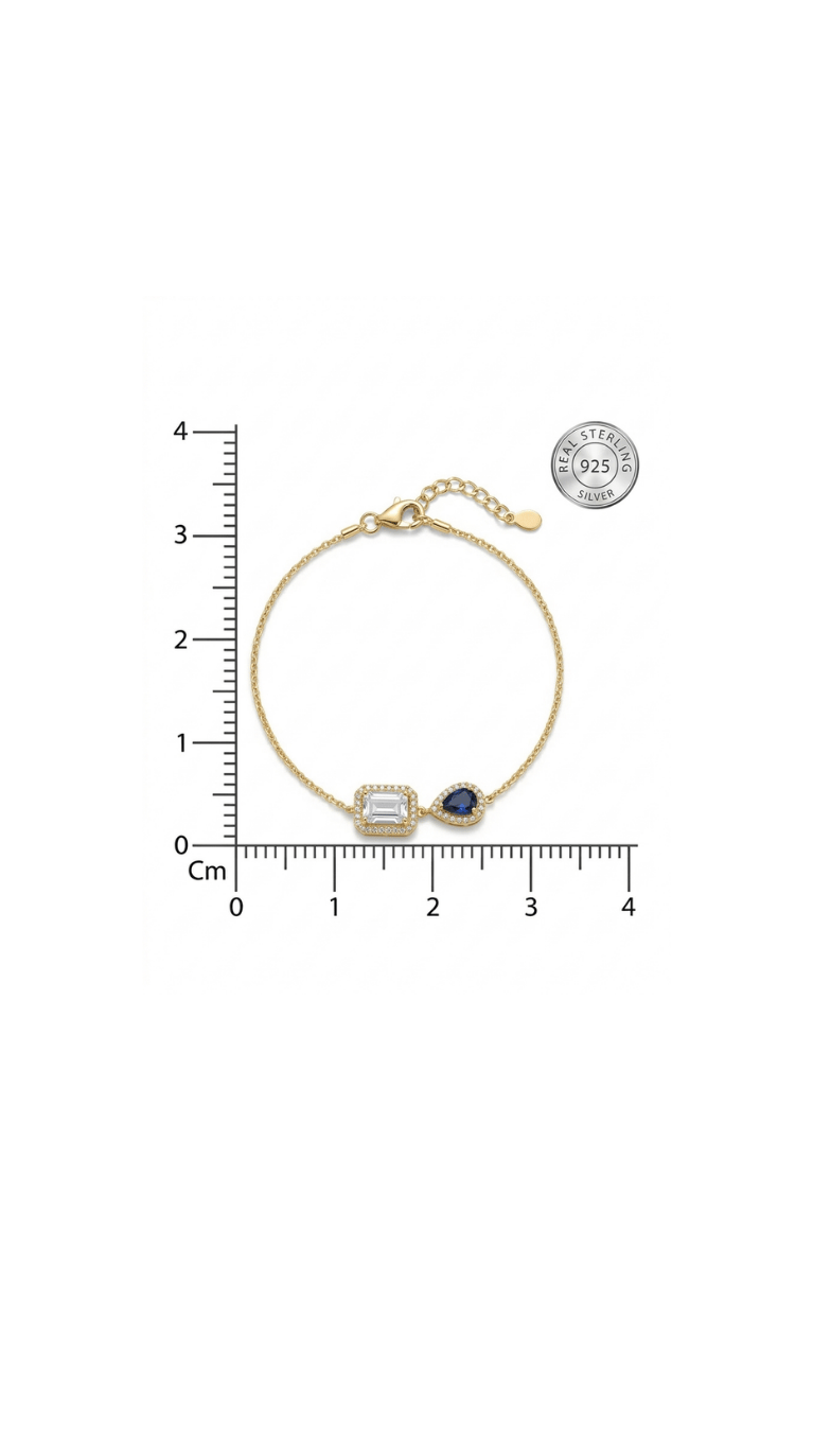 925 Sterling Silver With 22k Gold Royal Sapphire Halo Drop Bracelet - Image 5