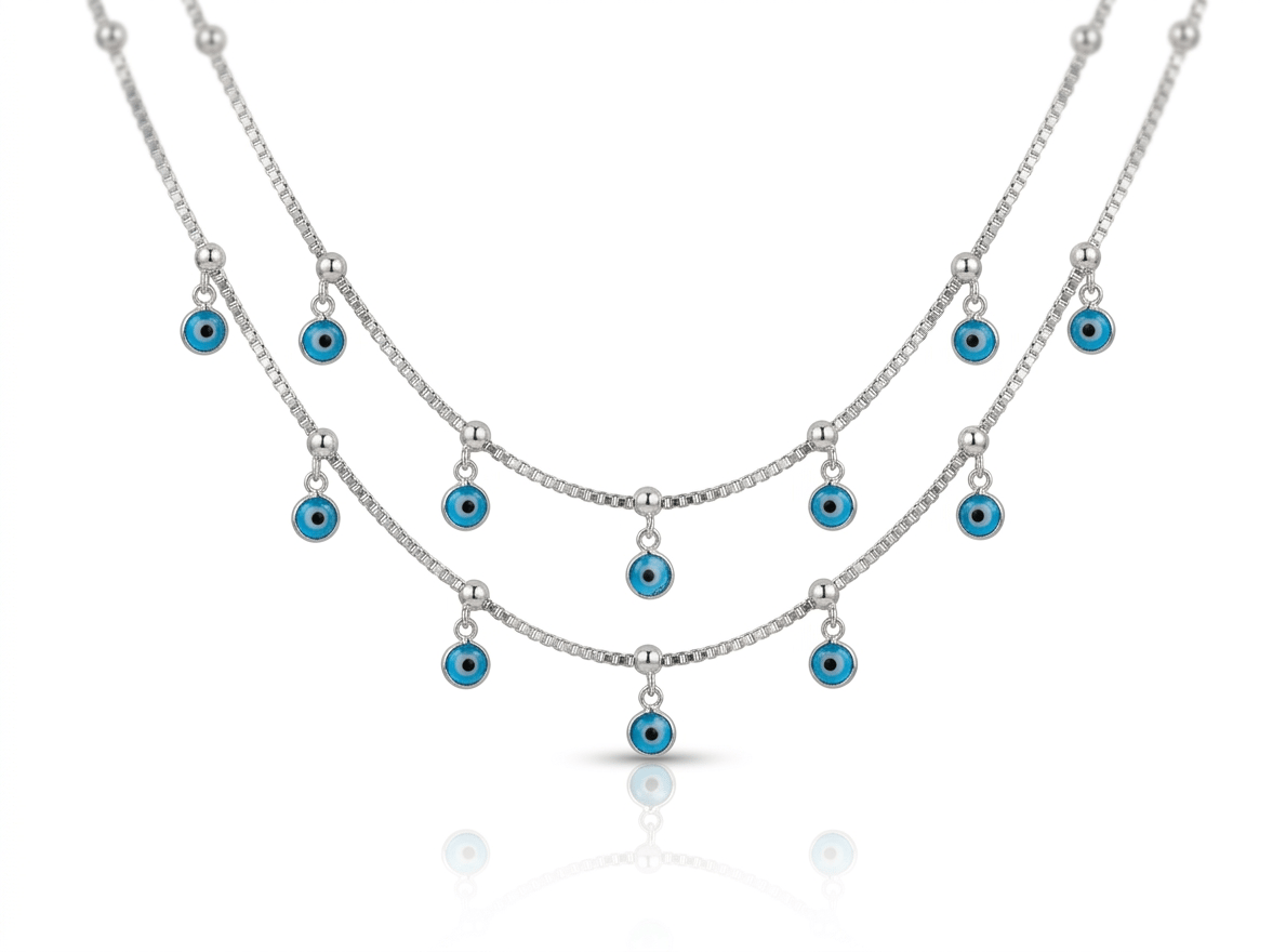 925 Sterling Silver Evil Eye Beaded Jewellery Anklet - Image 3