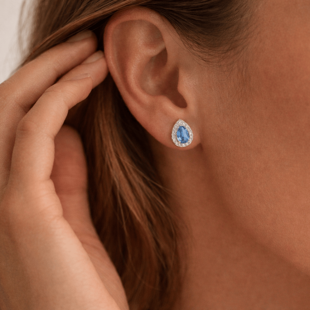 925 Sterling Silver Azure Teardrop Halo Earrings - Image 3
