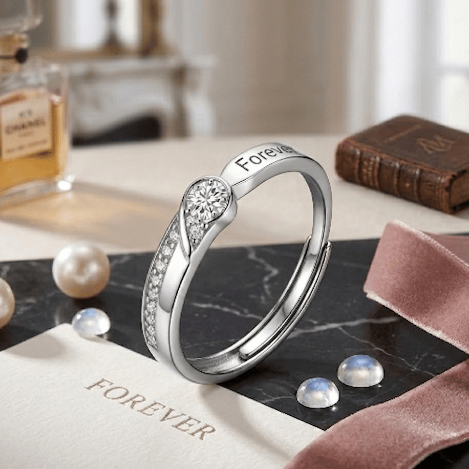 925 Sterling Silver Forever Zircon Adjustable Ring