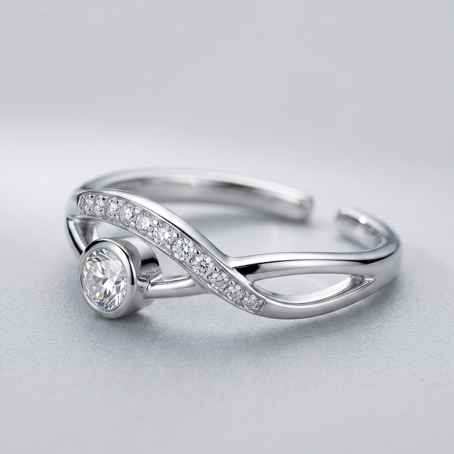 925 Sterling Silver Infinity Zircon Adjustable  Ring - Image 3