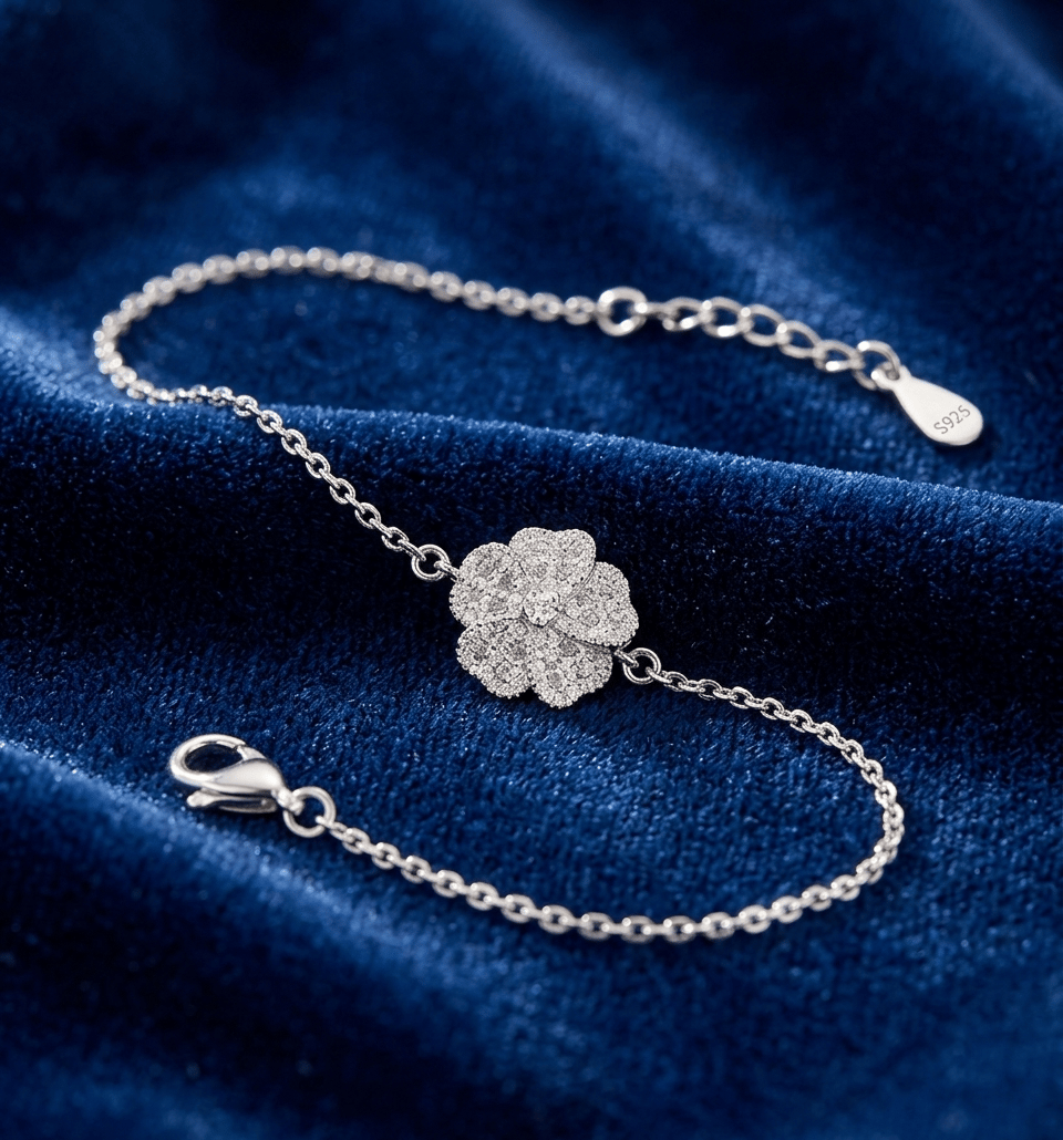 925 Sterling Silver Floral Sparkel 925 Sterling Silver Bracelet - Image 3