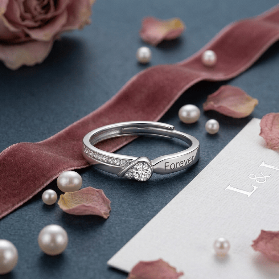 925 Sterling Silver Forever Zircon Adjustable Ring - Image 3