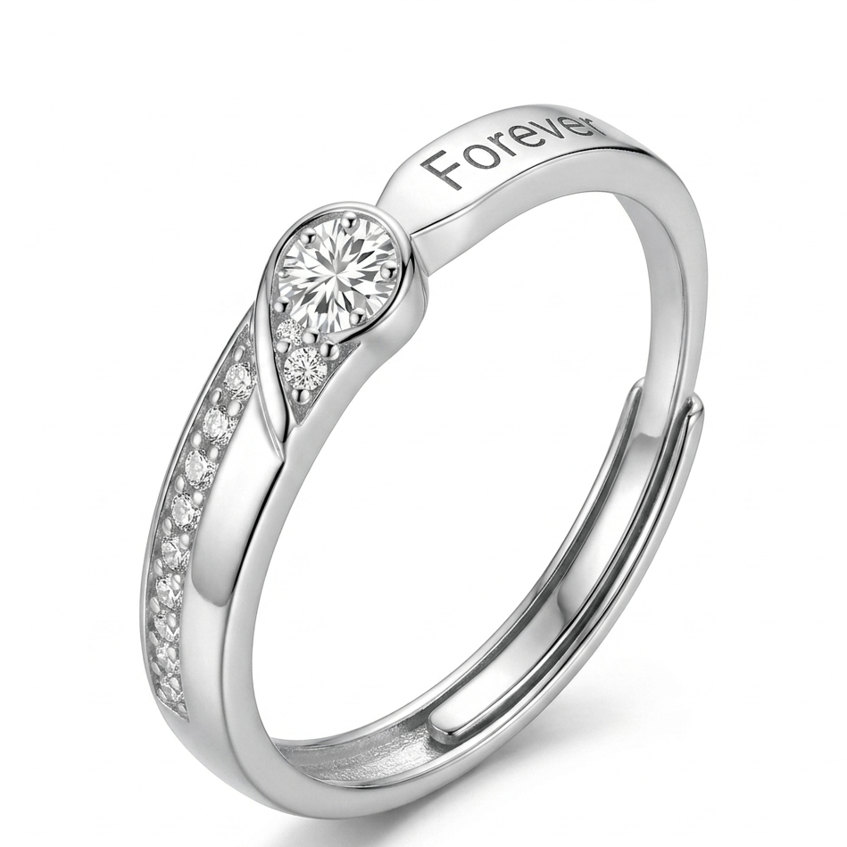 925 Sterling Silver Forever Zircon Adjustable Ring