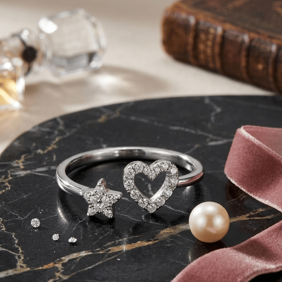925 Sterling Silver Heart Zircon Adjustable  Ring - Image 3