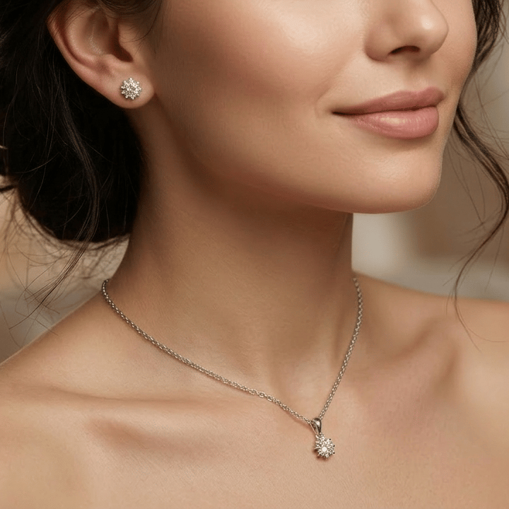 925 Sterling Silver Celestial Star-Burst Pendant & Earring Set - Image 3