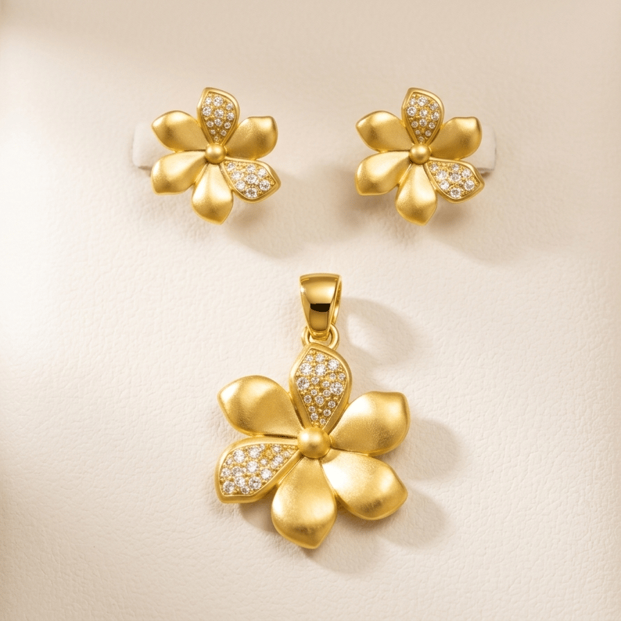 925 Sterling Silver With 22k Gold Plated Aurora Bloom Jewellery Set