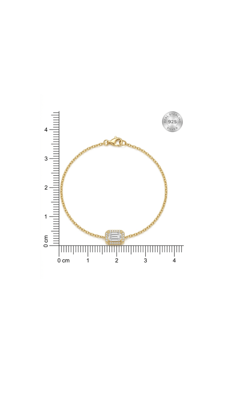 925 Sterling Silver With 22k Gold Plated Emerald Cut Halo Bracelet - Image 6
