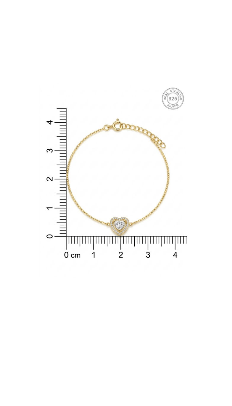 925 Sterling Silver With 22k Gold Plated Heart Solitaire Bracelet - Image 6