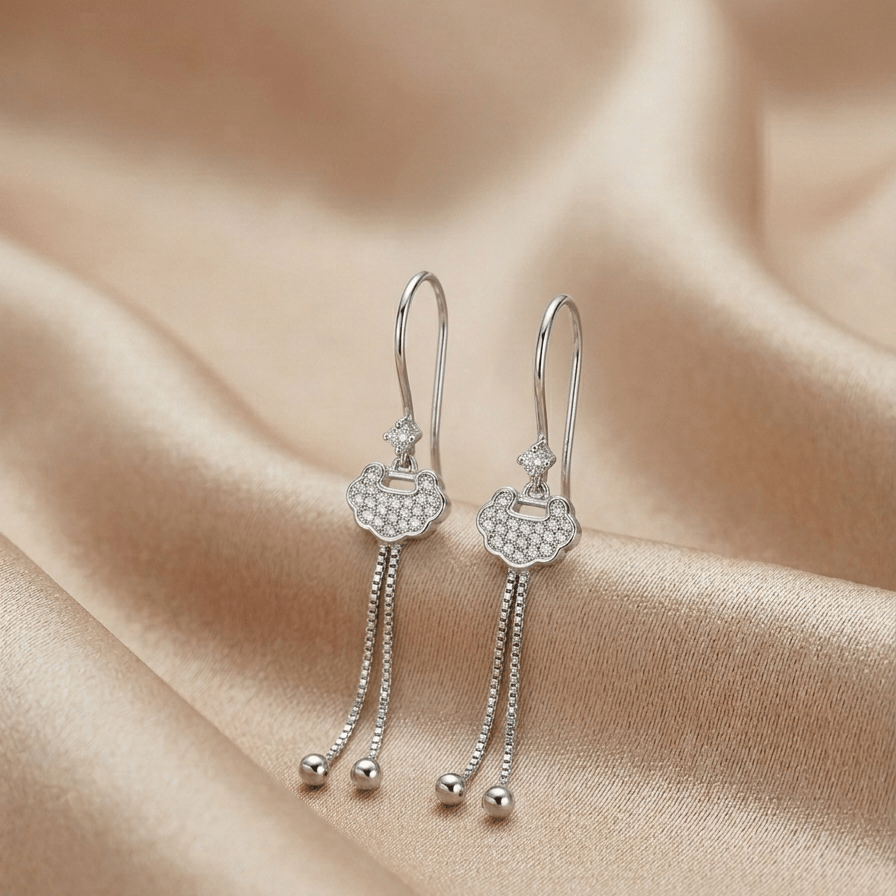 925 Sterling Silver Cloud Charm Long Drop Earrings