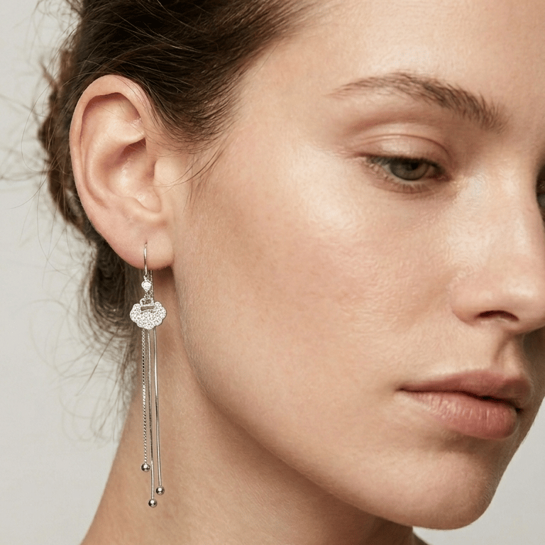 925 Sterling Silver Cloud Charm Long Drop Earrings - Image 3