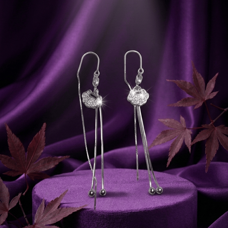 925 Sterling Silver Cloud Charm Long Drop Earrings - Image 4