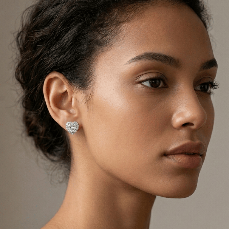 925 Sterling Silver Heart-Shaped Halo Jewellery Earrings - Image 2