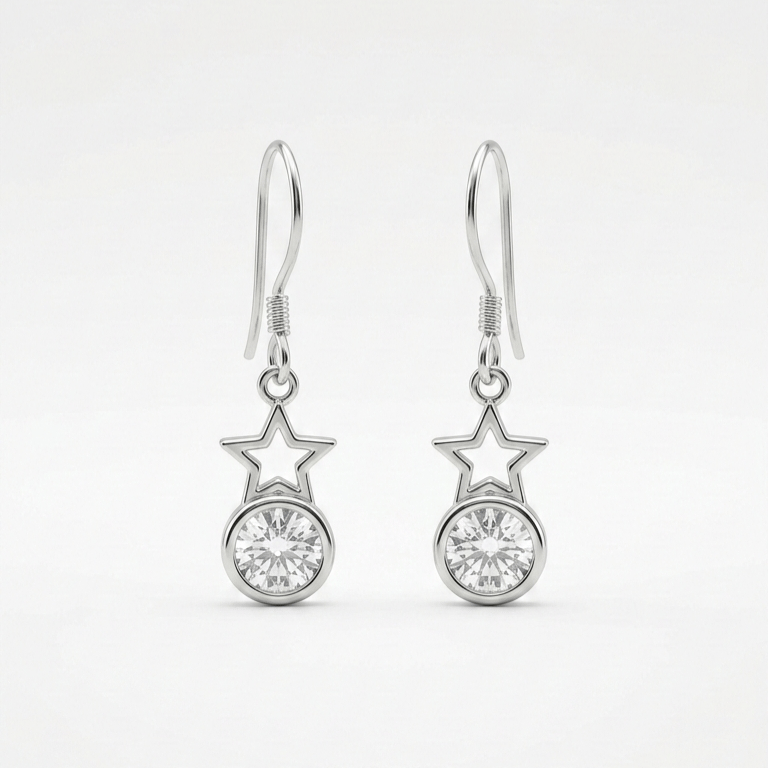 925 Sterling Silver Star & Circle Crystal Jewellery Earrings - Image 3