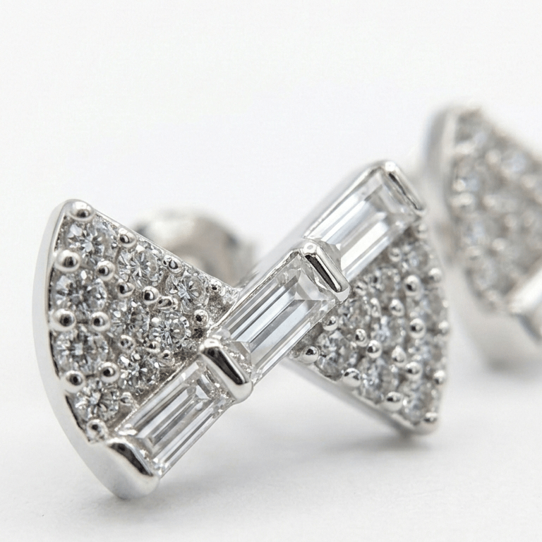 925 Sterling Silver Crystal Studded Ribbon Earrings - Image 4