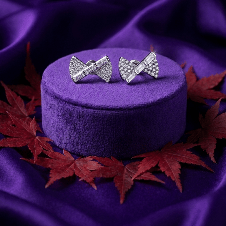 925 Sterling Silver Crystal Studded Ribbon Earrings
