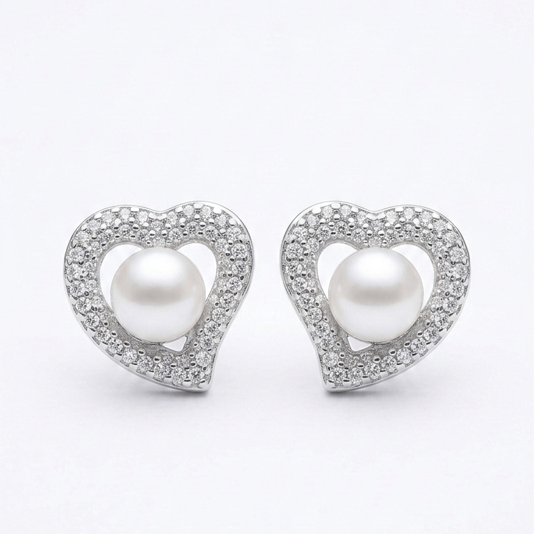 Heart Pearl Halo Stud Earrings