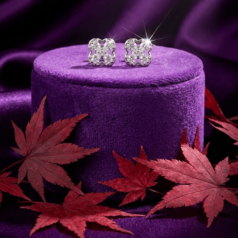 925 Sterling Silver Finish Crystal Clover Stud Earring - Image 2