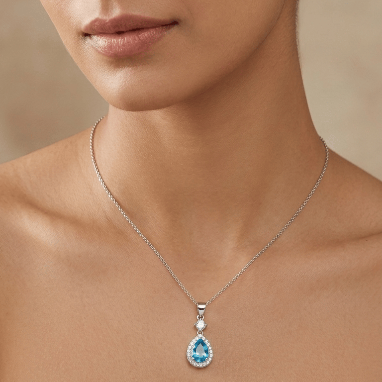 925 Sterling Silver Azure Teardrop Halo Jewellery Set - Image 3