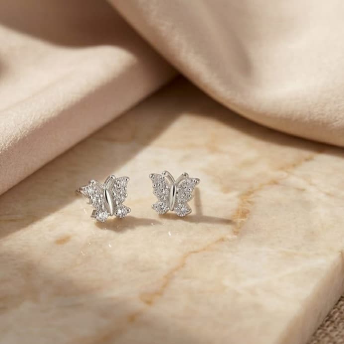 925 Sterling Silver Finish Crystal Mini-Butterfly Stud Earring - Image 4