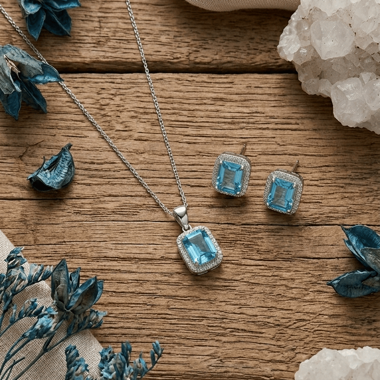 925 Sterling Silver Blue Stone Necklace Set - Image 2