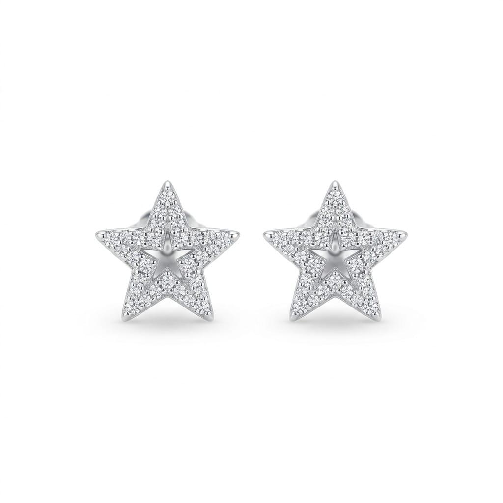 925 Sterling Silver Finish Crystal Star Stud Earring