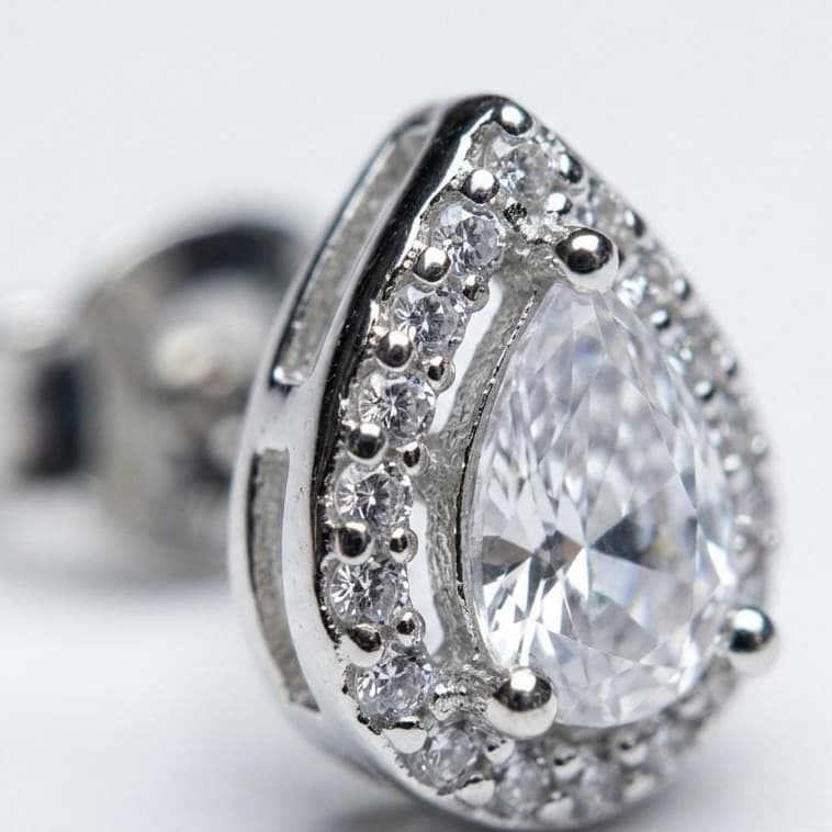 Silver Finish Teardrop Crystal Stud Earring