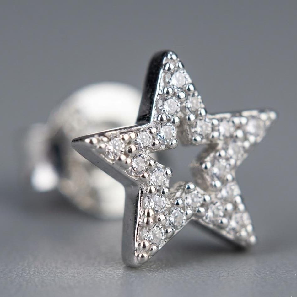 925 Sterling Silver Finish Crystal Star Stud Earring - Image 3