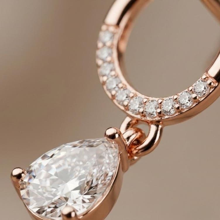 Rose Gold Finish Crystal Drop Circle Stud Earring With 925 Sterling Silver - Image 3