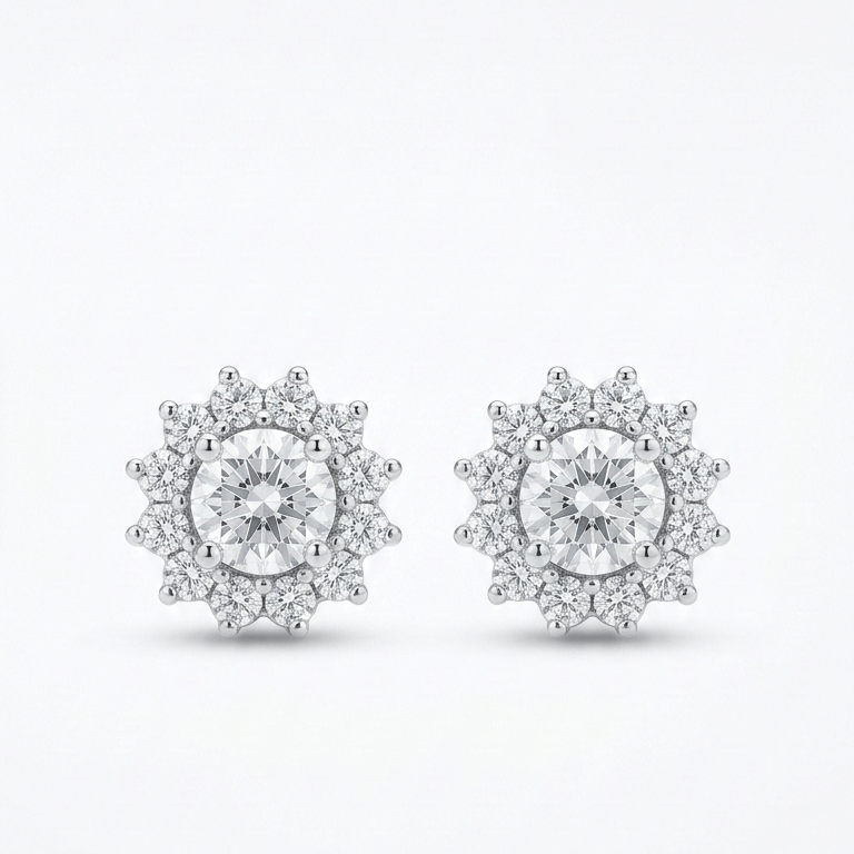 925 Sterling Silver Floral Cluster Cz Jewellery Earrings