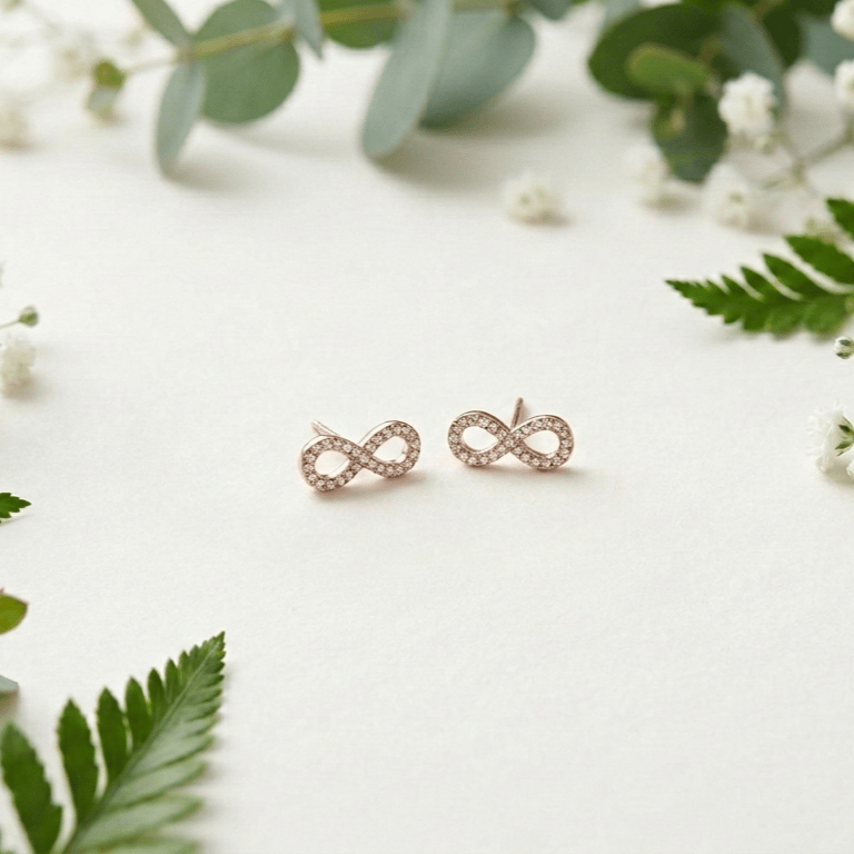 Sparkle Infinity Rose Gold Stud Earrings With 925 Sterling Silver
