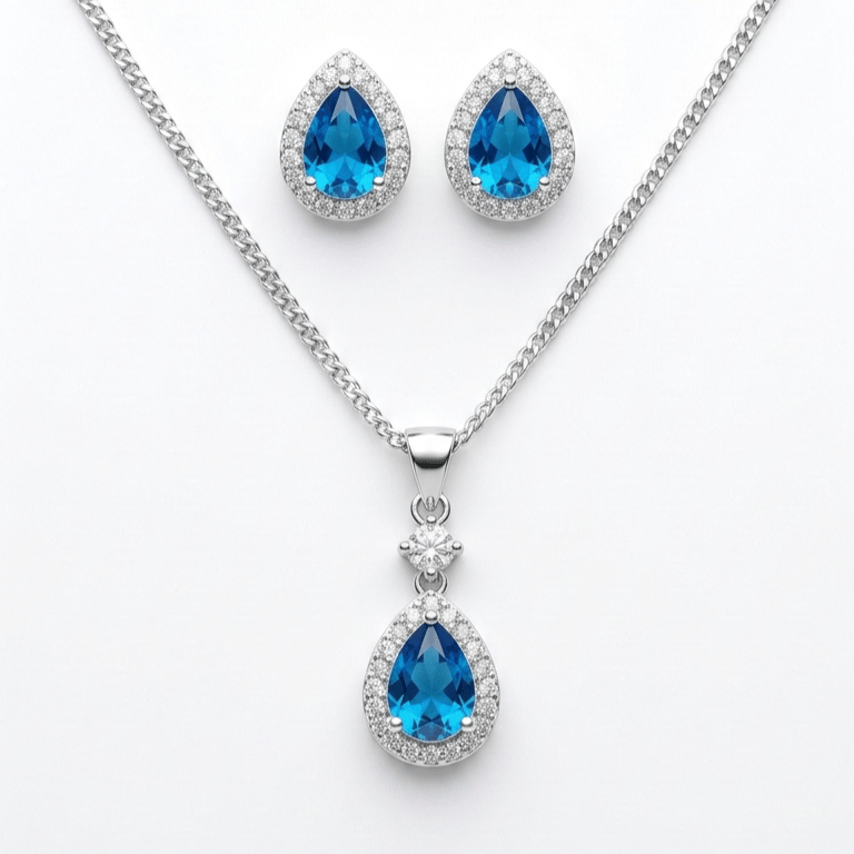 925 Sterling Silver Azure Teardrop Halo Jewellery Set