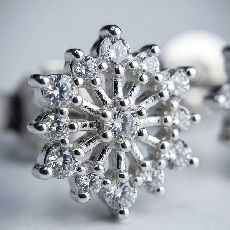 925 Sterling Silver Finish Crystal Snowflake Stud Earring - Image 4